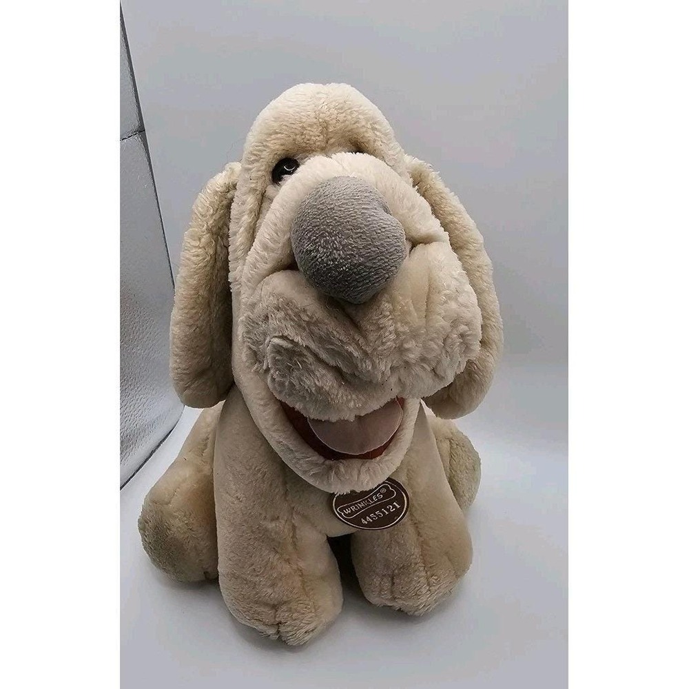 1981 WRINKLES the Dog Stuffed Plush by Ganz Bros VTG Tan Hound Toy 9" collar tag